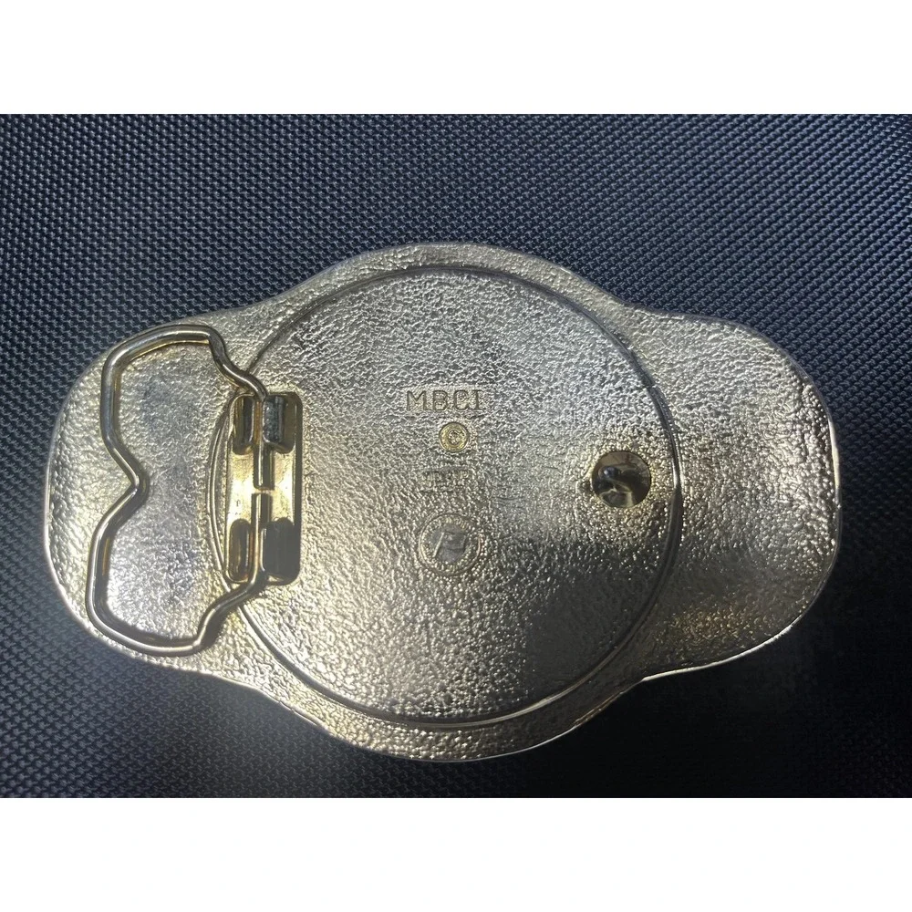 MBCI Belt Buckle Mens Gold Tone Western‎ Cowboy Rodeo Roping Longhorn Enamel